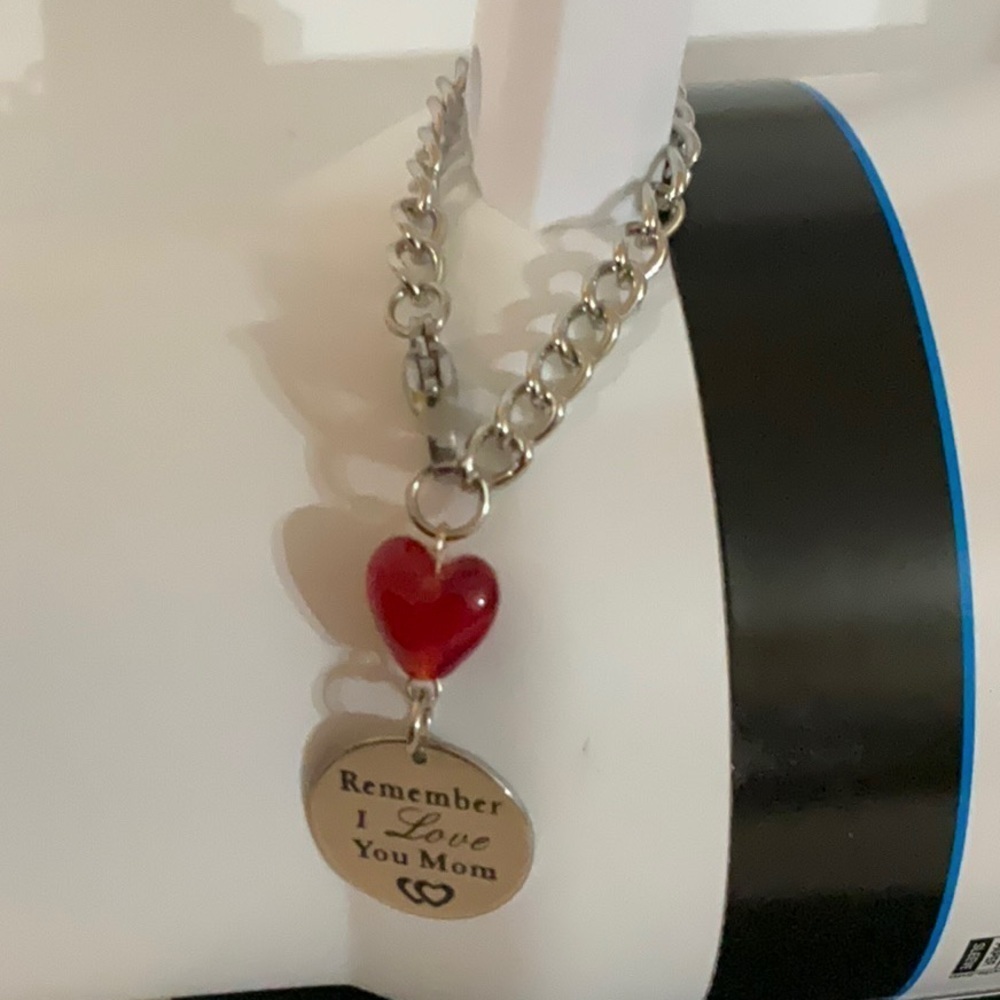 Hand Crafted Cup Handle Charm with Mom Charm and Heart Bead Red Silver - Picture 11 of 11